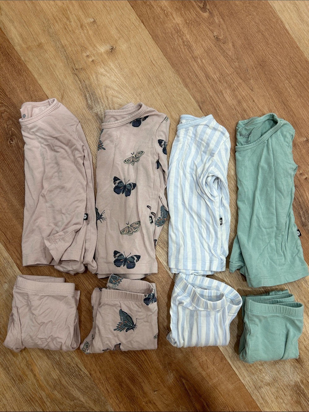 Kyte Baby Toddler Long Sleeve Pajama Set - Pink, Butterfly, Blue Stripe & Green